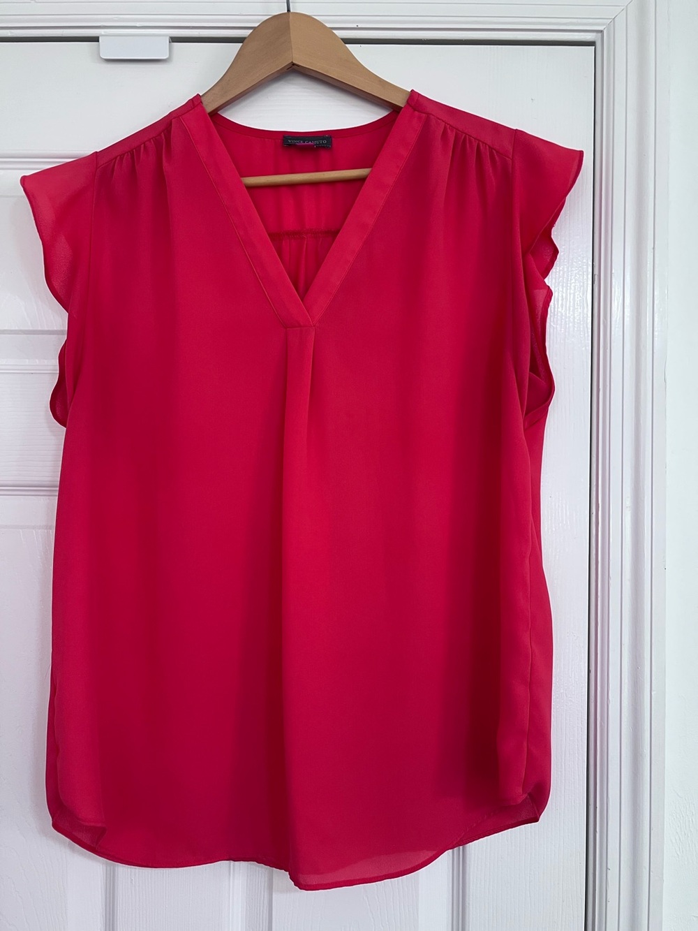 Vince Camuto V-Neck Flutter Sleeve Top Coral Medium